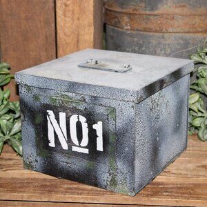 LRG Grungy Rustic Aged Farmhouse No. 1 Industrial Metal Storage Decor Box